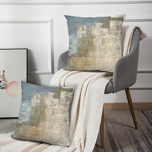 Miniatura 2 de Juego de 2 fundas de almohada contemporáneas de arte abstracto gris y beige, modernas, neutrales, decorativas, para dormitorio, sofá, sala de estar,
