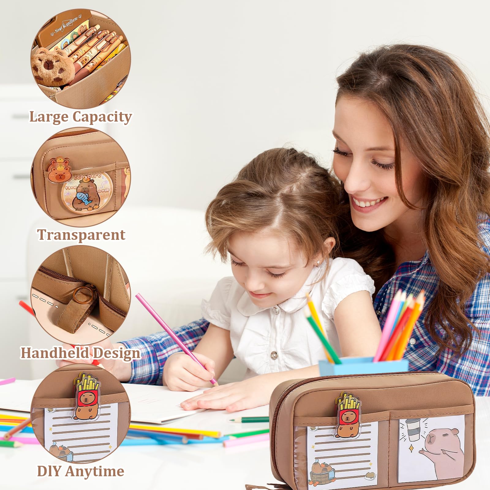 ExcellaElite Capybara Pencil Case Stationery Set including Cute Capybara Design with Compartments - Image 2