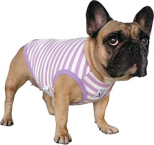 iChoue Pug - Camiseta de algodón 100% transpirable a rayas, chaleco de Halloween para perros medianos, camisetas sin mangas, cachorros, bulldog