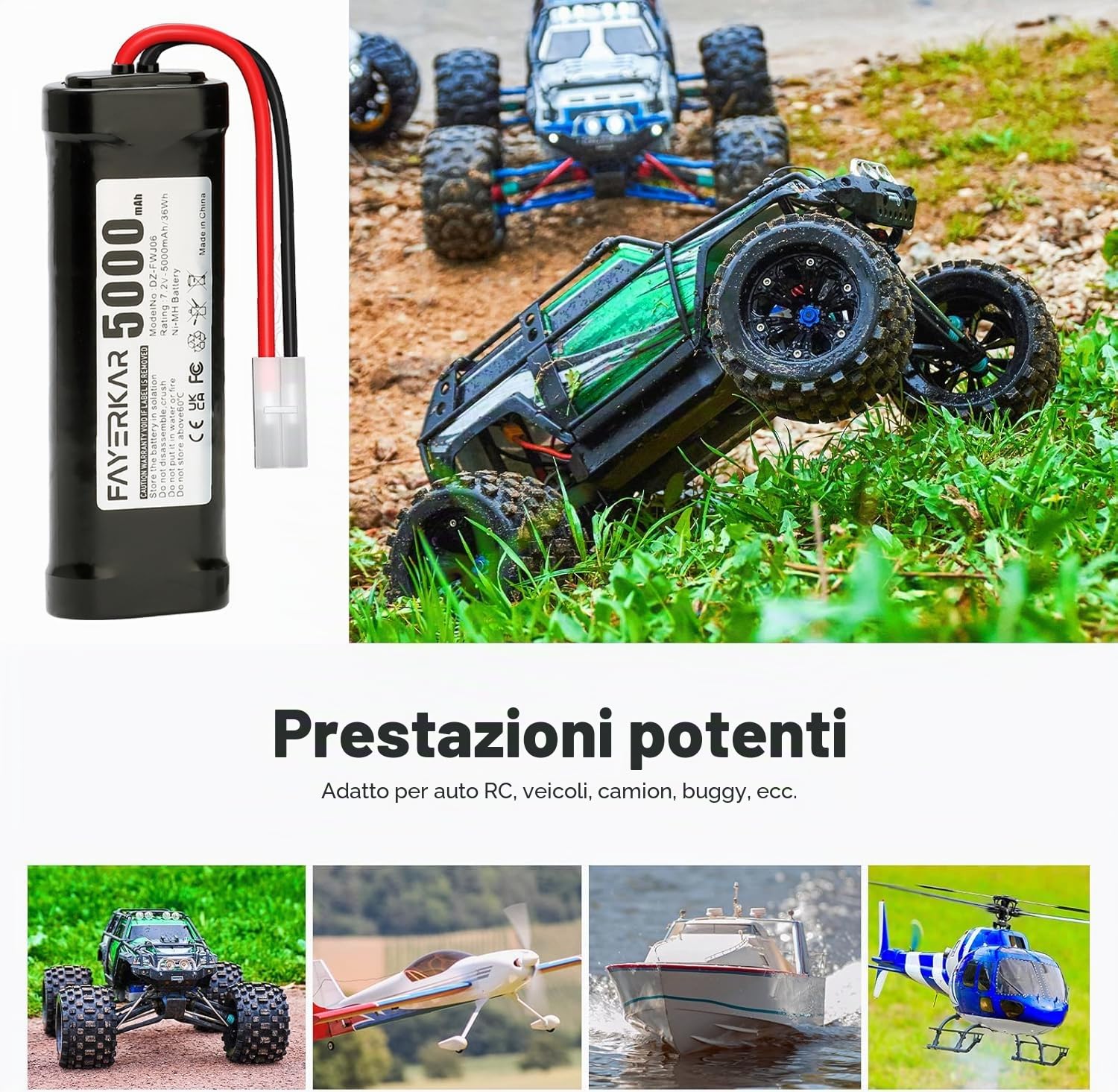 7.2V 5000mAh NiMH Batteria RC Batteria per RC Auto RC Camion RC Auto Boot Elicottero LKW Truggy RC Hobby