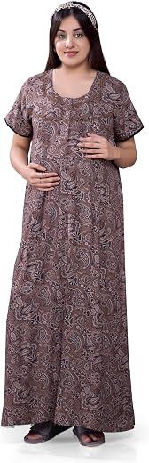 MAMMA’S MATERNITY Pre & Post Pregnancy Floral Printed Maxi | Nighty for Pregnant Woman | Nursing Maxis for Breastfeeding for Mothers with Pockets