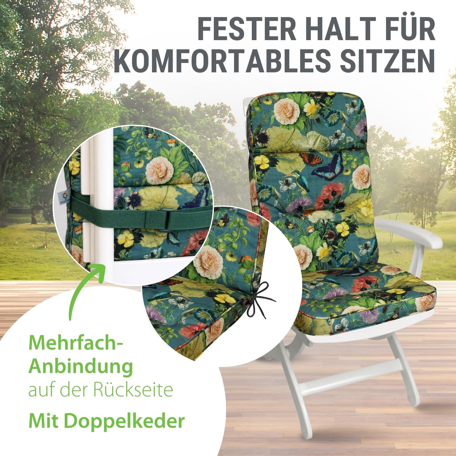 Auflage Hochlehner Butterfly I Gartenstuhl Polster 123x50x9cm I hochwertige und Pflegeleichte Sesselauflage I Wetter- und formbeständige Stuhlauflage I KTH3 Sitzauflage