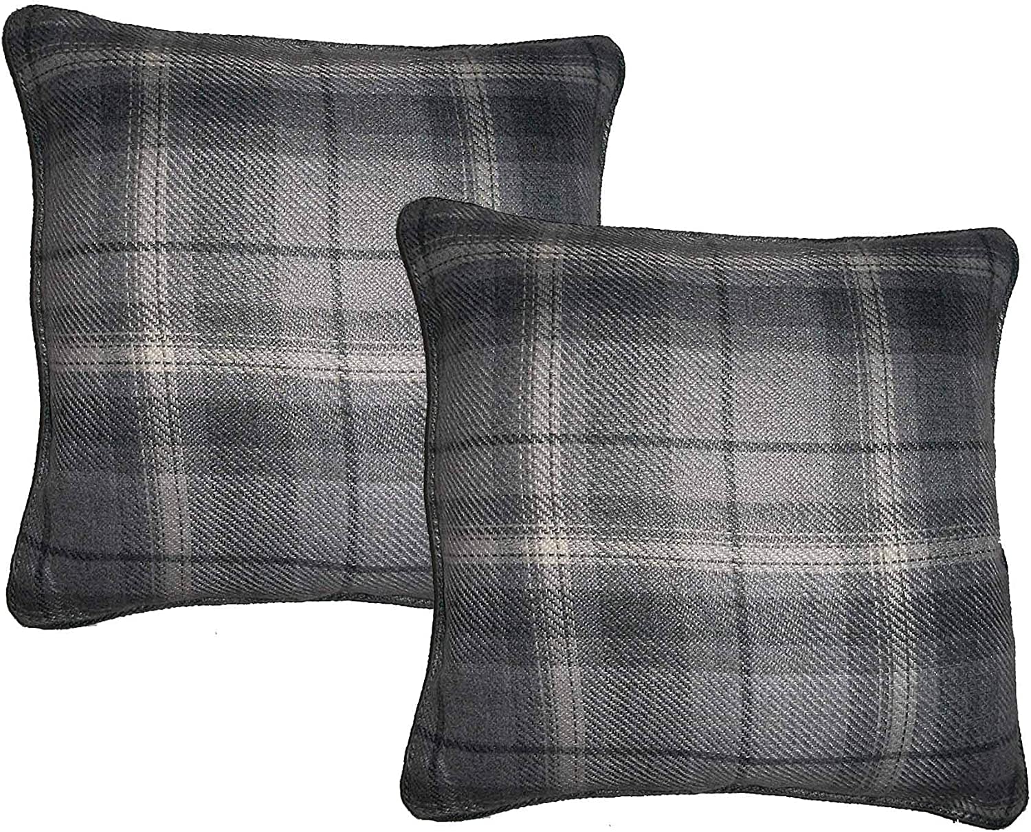Maple Textiles Set of 2 Tartan Classic Check Plaid Brushed Wool Feel Cushion Covers, 17'' x 17'' (43 x 43 cm) (Grey) โ image 1