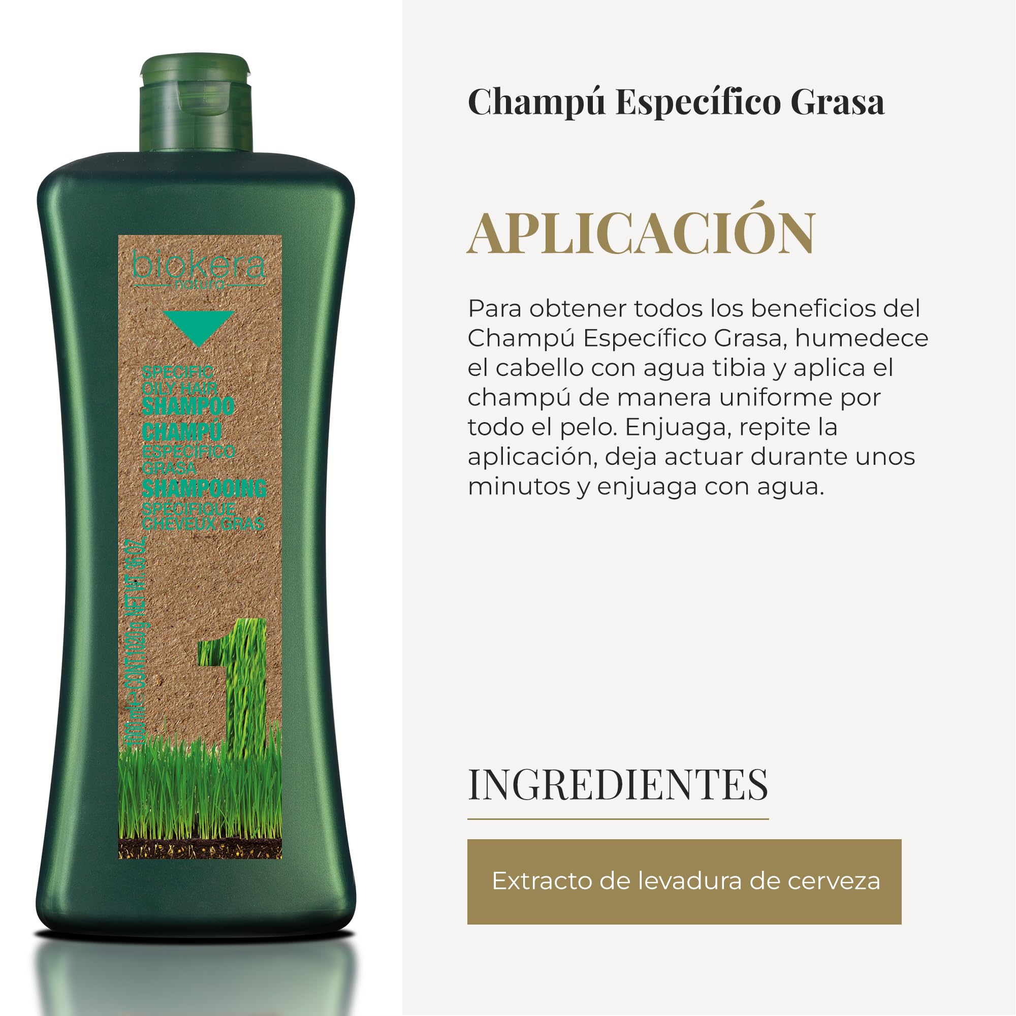 SALERM - Champú Antigrasa - Champú Específico Grasa Biokera Natura - 1000 ml - para Cabellos Grasos - con Levadura de Cerveza - Limpieza Suave - Propiedades Seborreguladoras