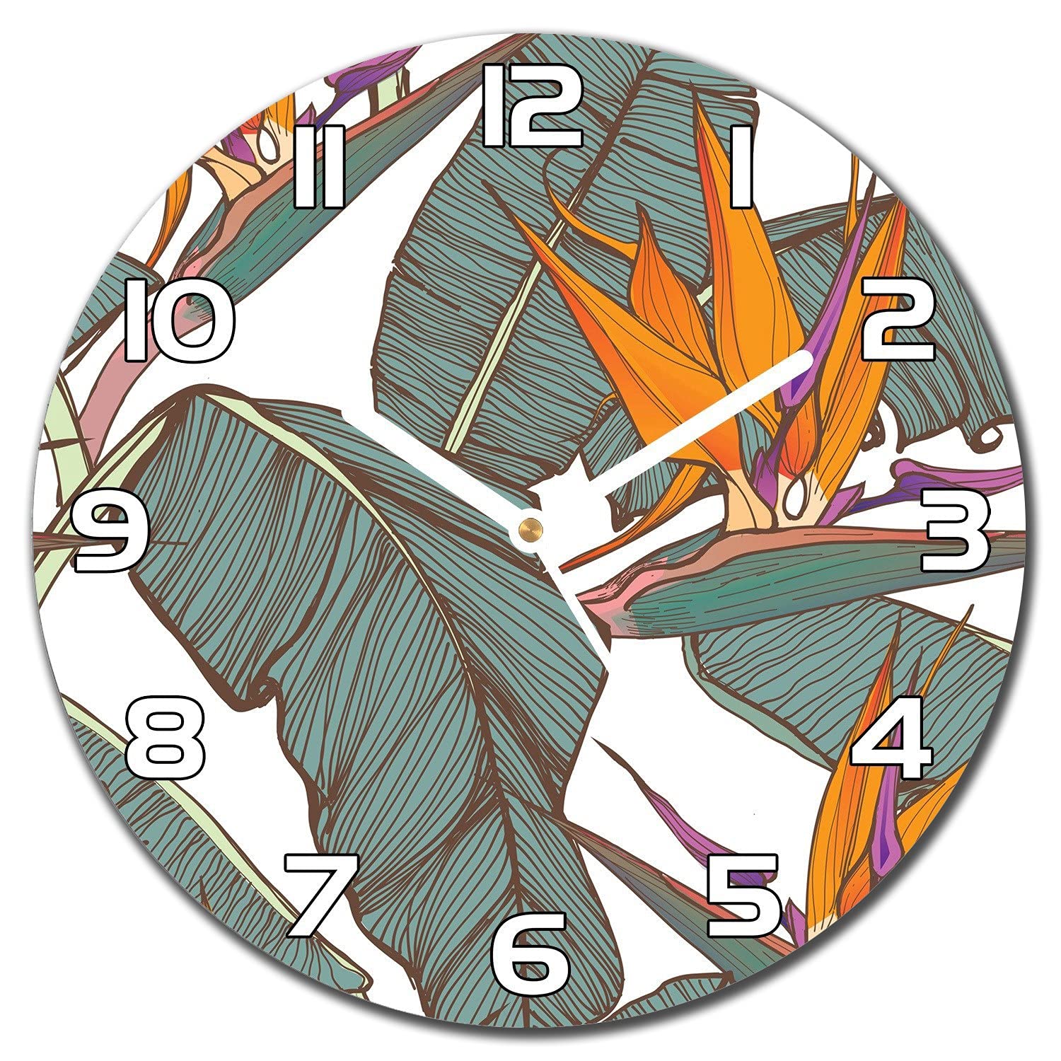 Horloge en verre 30 cm fleurs de vecteur avec aiguilles blanches