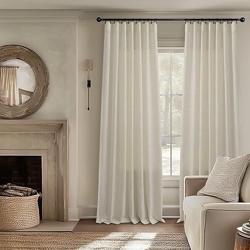 Miniatura 2 de Cortinas largas de lino de 108 pulgadas de largo para sala de estar, 2 paneles con bolsillo con pestaña trasera, cortinas grandes para ventana,