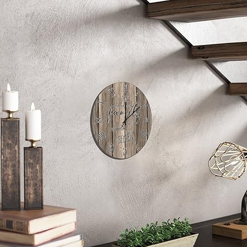 Miniatura 122 de UFunhome Reloj de pared de madera con cita familiar, el tiempo que pasa con la familia vale la pena cada segundo, reloj colgante redondo, funciona