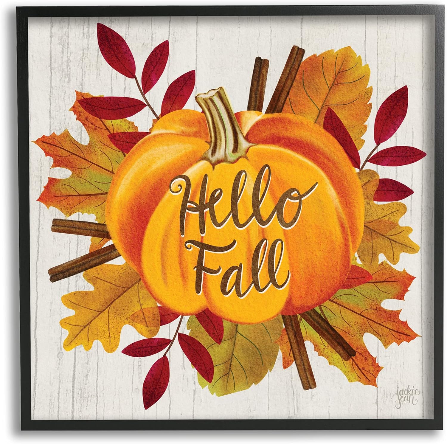Stupell Industries Hello Fall Sentiment Orange Pumpkin Autumn Tree Leaves Canvas Wall Art, 17 x 17