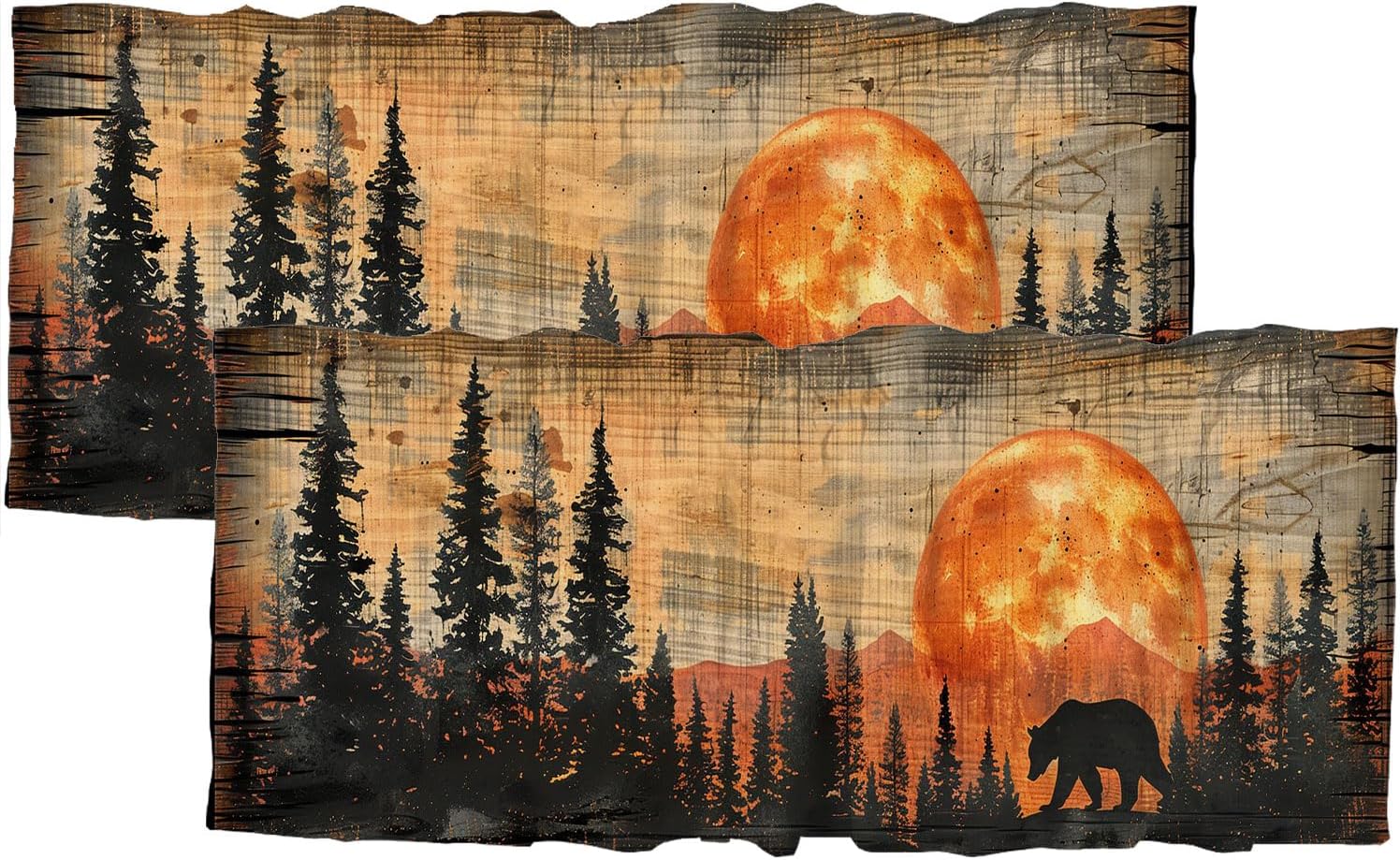 Rustic Bear Window Curtain Valances Country Wild Animal Forest Plank Background Rod Pocket Kitchen Curtain Treatment Drapes for Bathroom Bedroom Living Room 54 x 18 Inch, 2 Panel