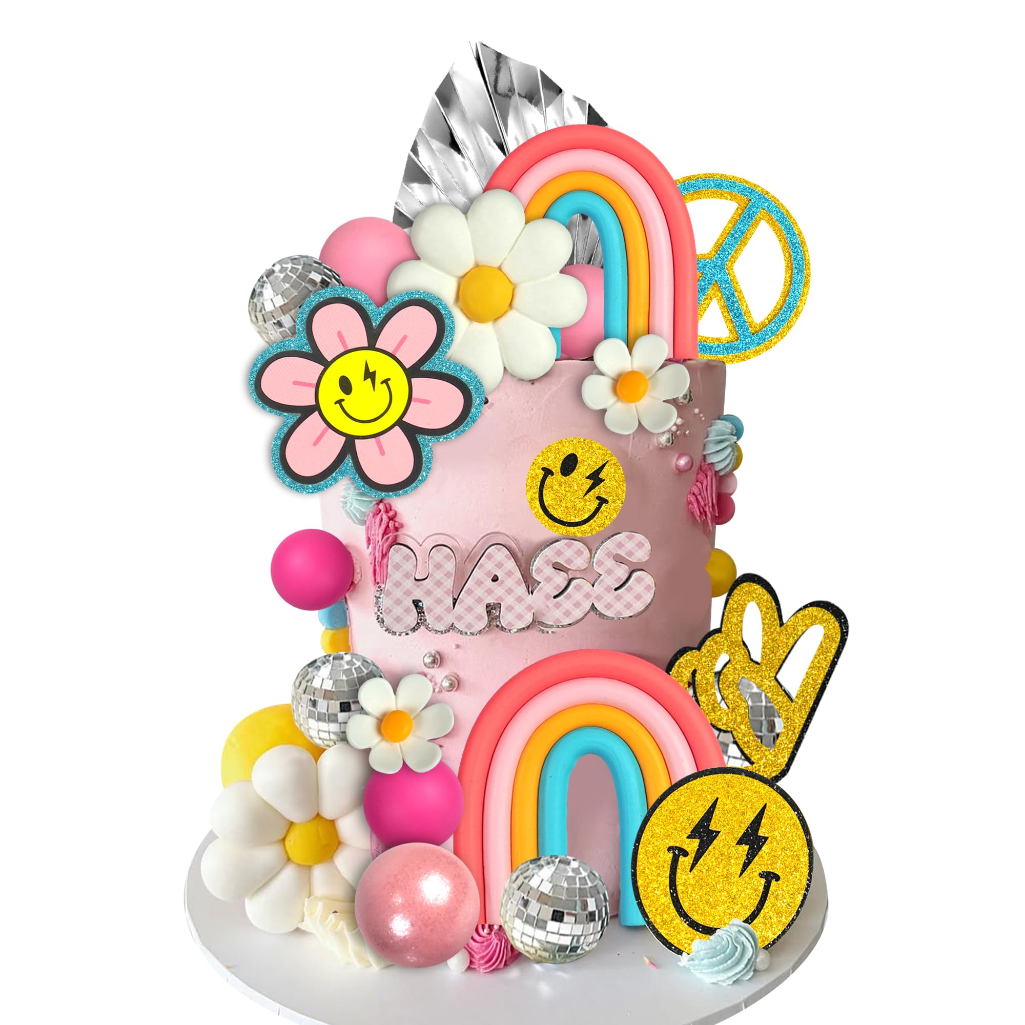 25 PCS Groovy Cake Topper Boho Rainbow Hippie Cake Decoration