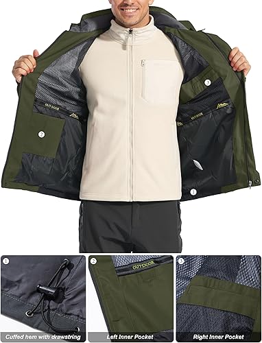 Miniatura 6 de MAGCOMSEN Chaqueta impermeable con capucha para hombre, resistente al viento, cortavientos, 5 bolsillos para senderismo, pesca, viajes