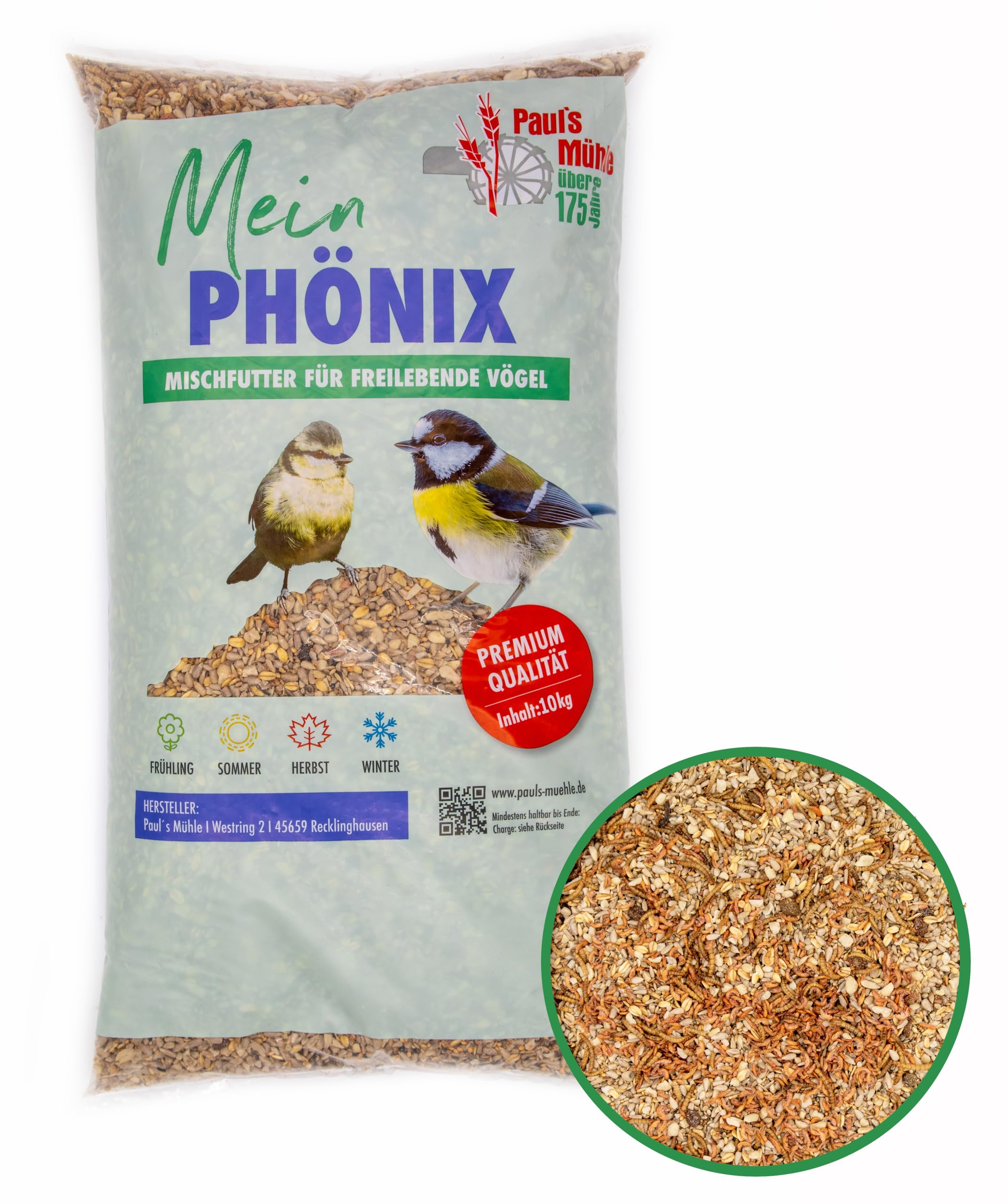 Paul´s Mühle Wildvogelfutter, Vogelfutter ideal für Brutzeit und Aufzucht, Phönix, 10 kg