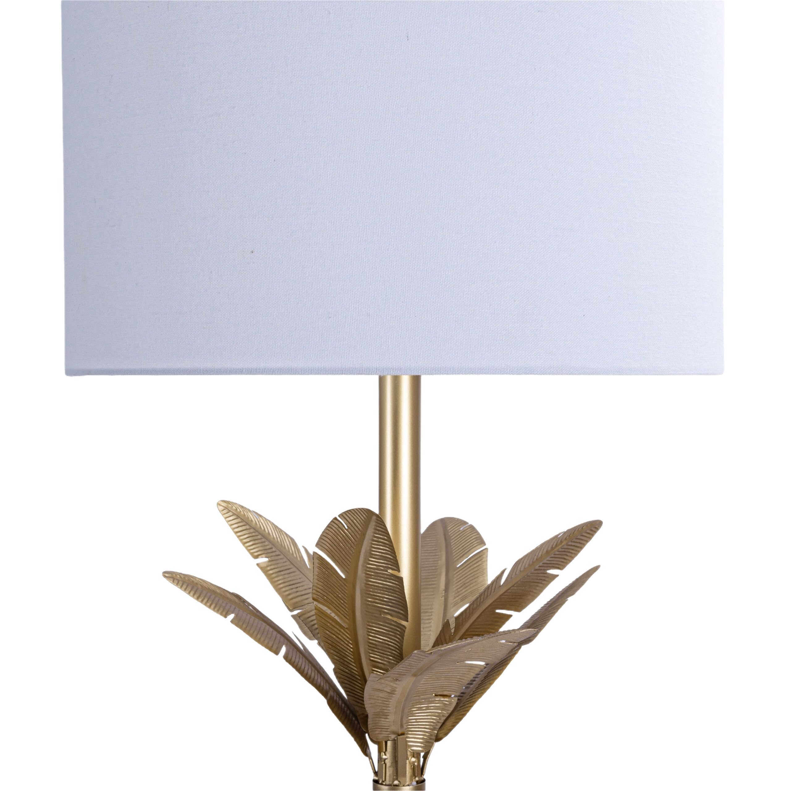 Relaxdays Lámpara de pie con Base de Hojas de Palmera, Pantalla de Tela, Casquillo E27, 152.5x33x33 cm, Blanco/Dorado