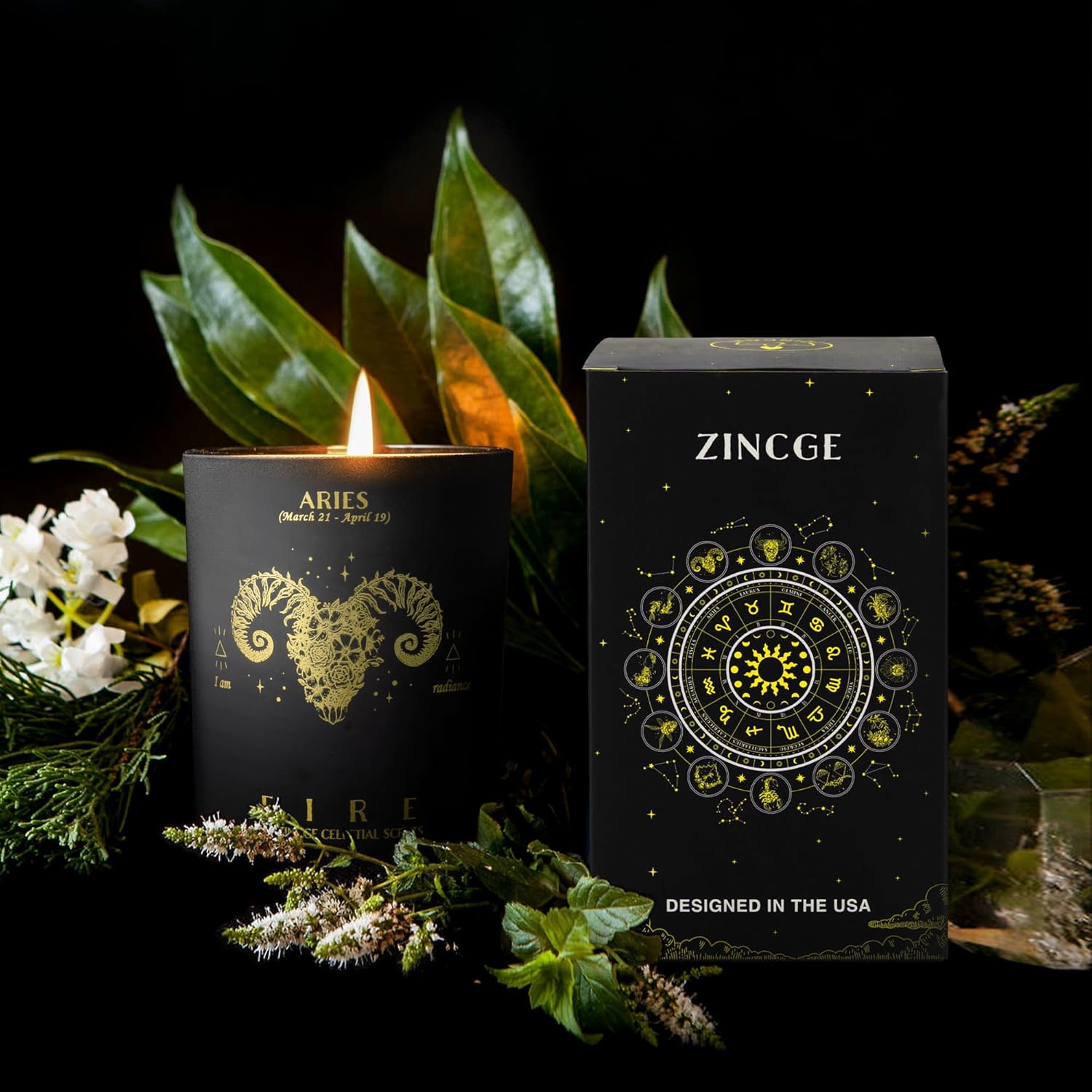 Aries Zodiac Scented Candle Gift Set for Men and Women – Rose Aroma Crystal Candle with Bracelet & Earrings, Astrology Gift Box, Birthday & Holiday Gifts