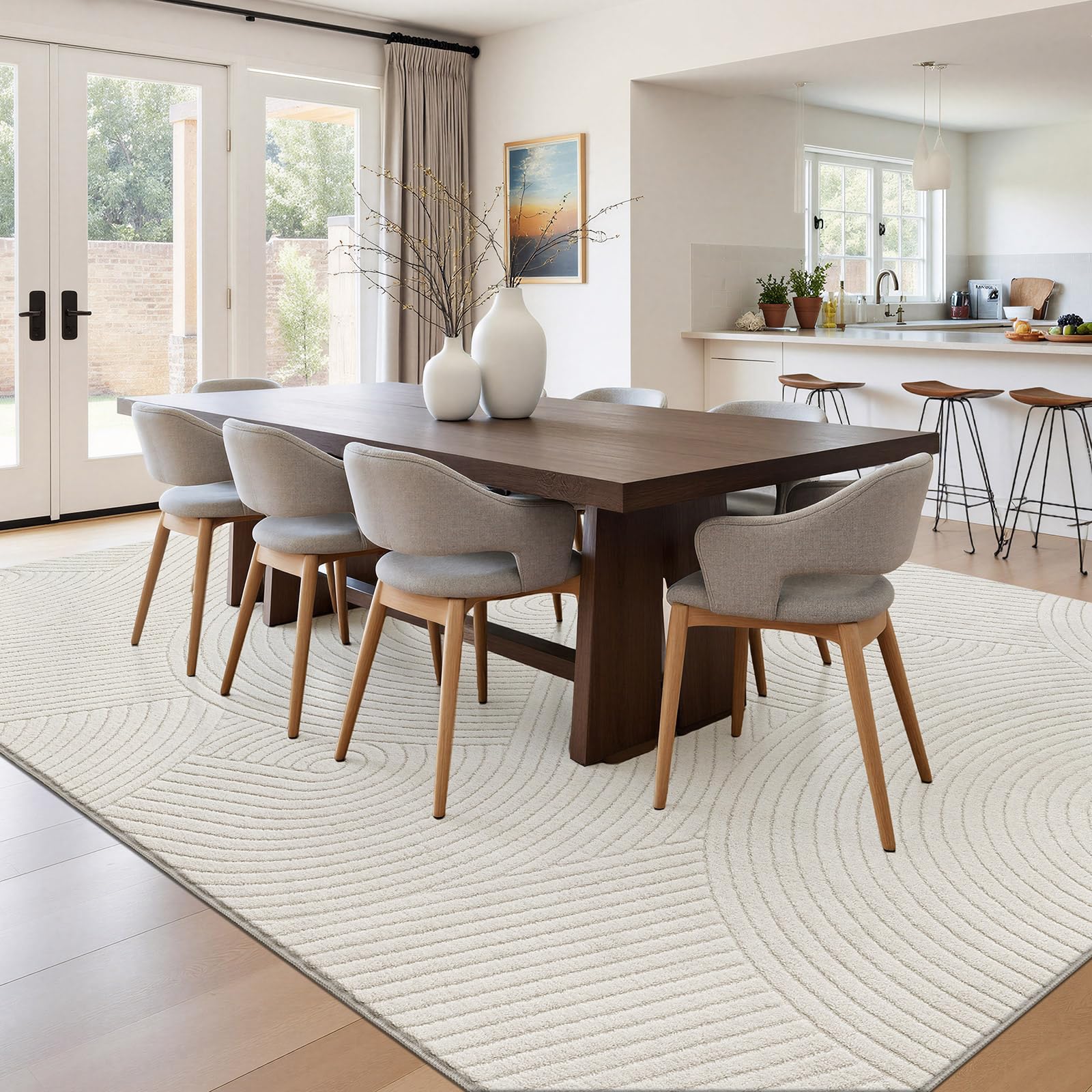 SHACOS Alfombra Salón Beige, Grande Alfombra Habitación Suave Antideslizante, Lavable Tapete Sala Decorativa Estilo Escandinavo para Sala, Dormitorio y Comedor Rug, 200 x 290 cm