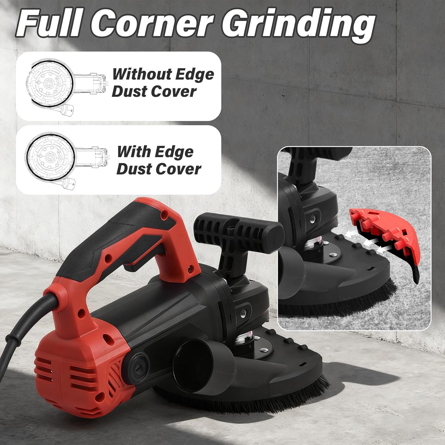 Concrete Grinder Machine - 2200W Angle Grinder Kit With Dust Shroud, 6-Speed Settings, 90° Grinding, Double Handle Design (1 Grinding Wheel & Putty Plate & Flocking Sandpaper & Sticky Plate)
