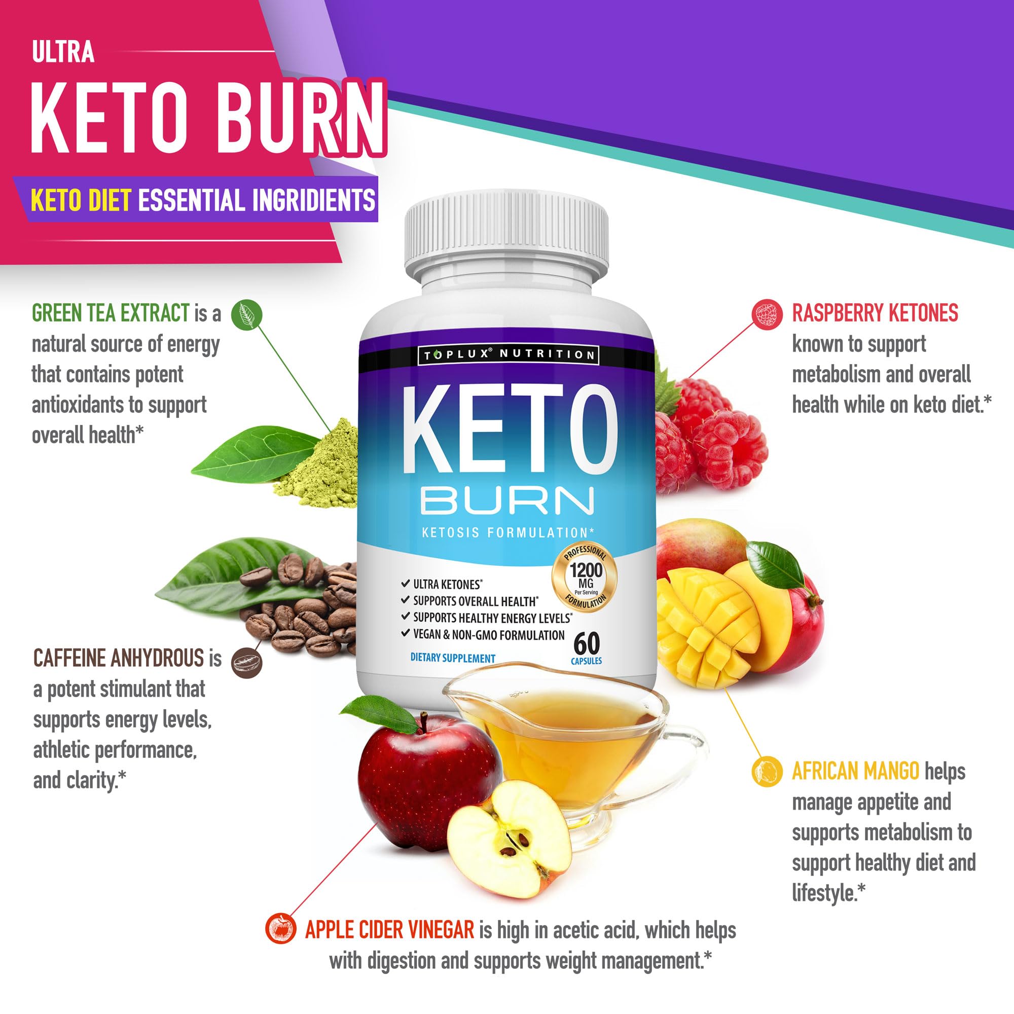 Toplux Keto Burn Pills 1200mg with Apple Cider Vinegar for GLP-1 Support — Amazon image 4