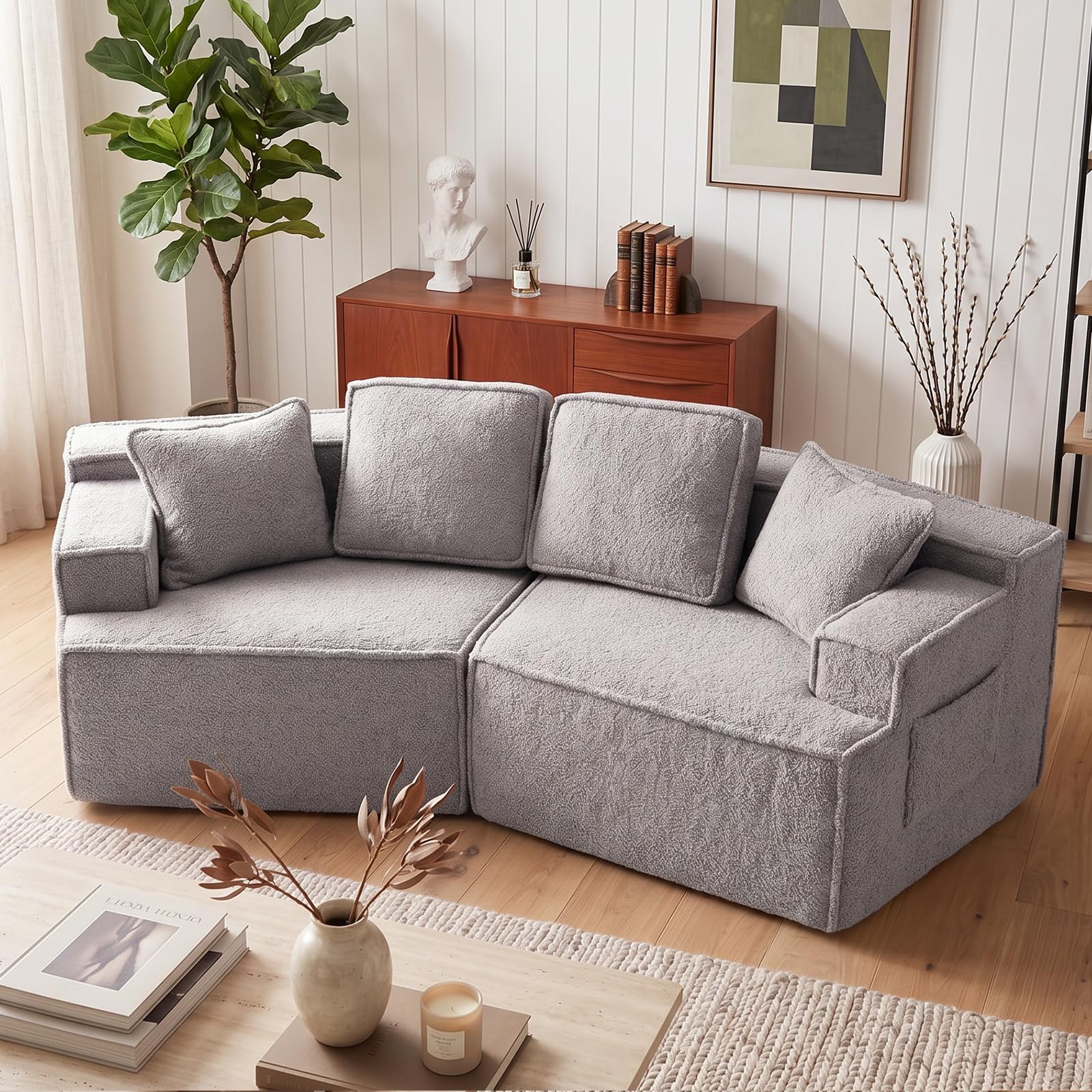 Sofá cama modular gris de 160 cm para ahorrar espacio en apartamentos pequeños sin montaje