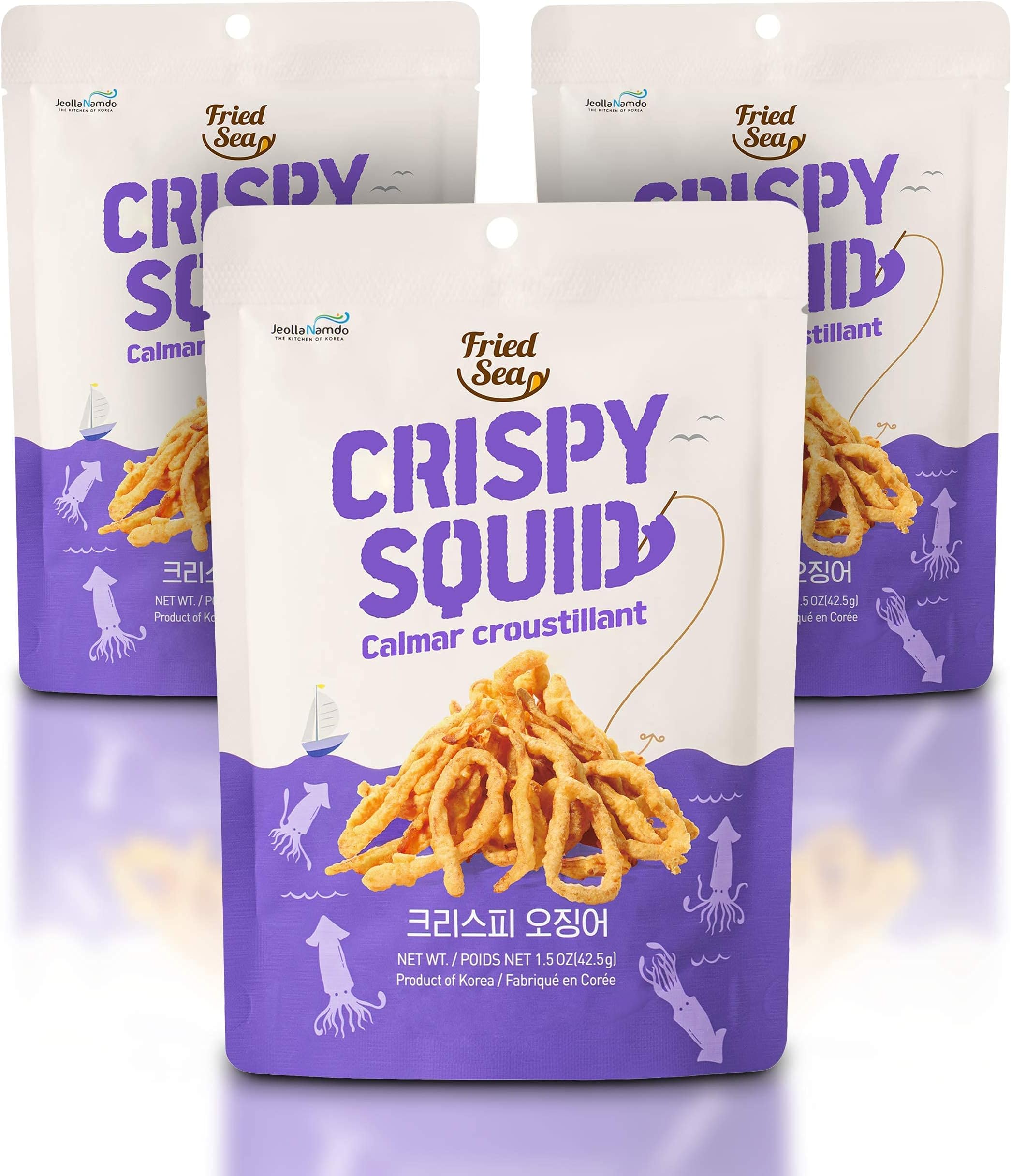 Calamari Chips Made with Real Squid [3 PACK] – 오징어 스낵 – Crunchy + Crispy Healthy Snacks, Low Calorie Finger Food, Asian Snack ON THE GO by [FRIED SEA] <180 calories> Made in Korea