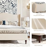 Vista 6 de koorlian Marco de Cama Tamaño Completo Cama Plataforma Tapizada con Cabecera Alta de 51" Wingback, Tela Suave, Estilo Retro Simple Cama Plataforma