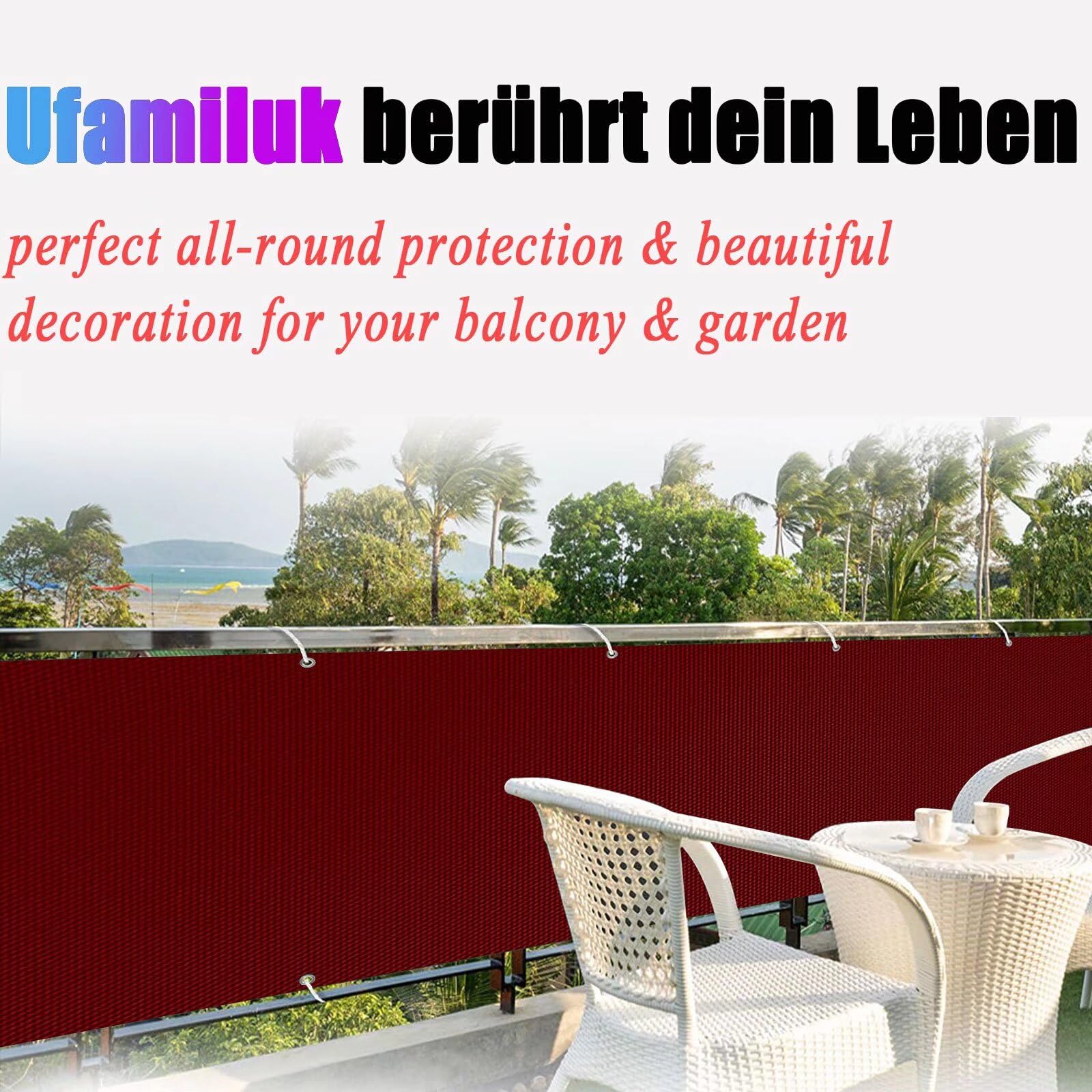 Cubre Balcon Exterior Protección UV PVC 200 g/m² con Ataduras de Cables ocultacion Balcon PVC para Jardín balcón Terraza Patio Porche Vino Rojo 75x900cm
