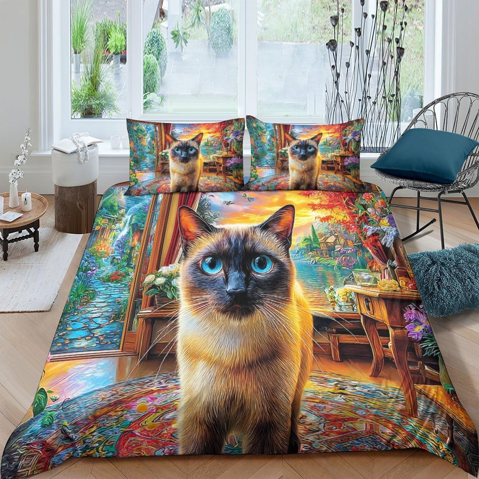 Parure de lit chat siamois 260x220cm pour transformer votre chambre super king en havre de paix