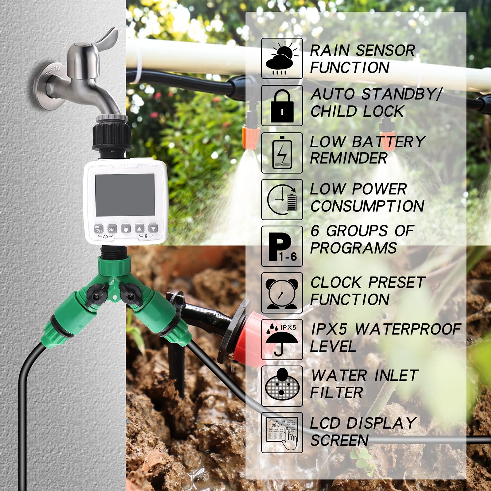 Kit di irrigazione a goccia automatica di irrigazione automatica Home Drip Drip Irrigation Kit System Sprinkler con controller intelligente for il giardino bonsai interno per Piante in Vaso da Esterno