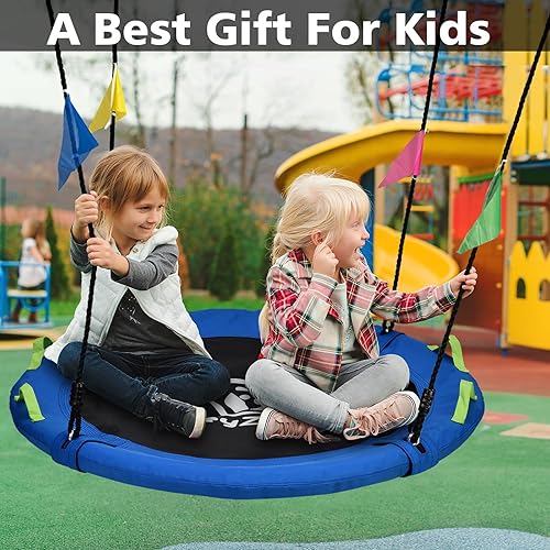 Miniatura 4 de Columpio de Árbol, Columpio de Platillo Volador de 102 cm para Niños, Capacidad de Peso de 406 kg, con Correas Ajustables para Colgar, para Patio