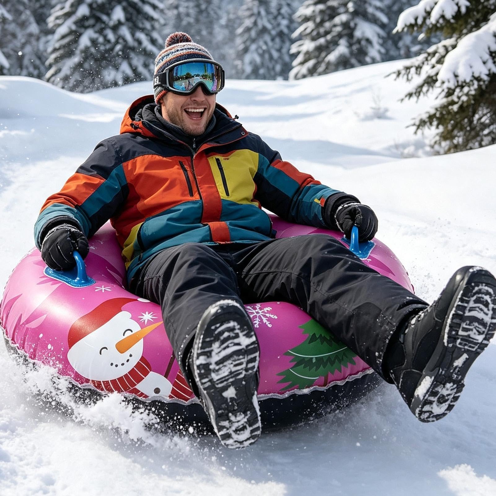 Bouée De Neige Tube Gonflable Rond De Glisse sur Neige avec Poignée | Anneau Luge Hivernal Pour Fêtes, Sports D'Hiver En Extérieur, Allées, Trottoirs, Piscine, Plage