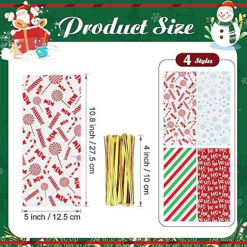 Miniatura 3 de 100 bolsas de celofán de Navidad, bolsas de regalo de Navidad con lazos giratorios, bolsas de plástico para aperitivos, bolsas de regalo de