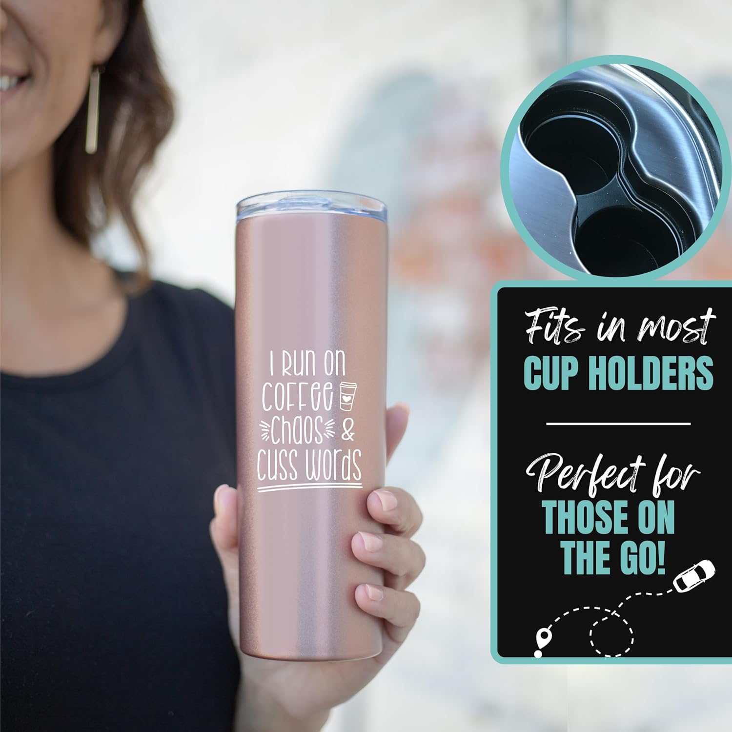 Brooke & Jess Designs Coffee Chaos Cuss Words 20 oz Tumbler - Best Insulated Travel Cup for Women - Great Gifts for Mom, Coworker, Girlfriend, Coffee Lover, Bosses, Christmas, Birthday