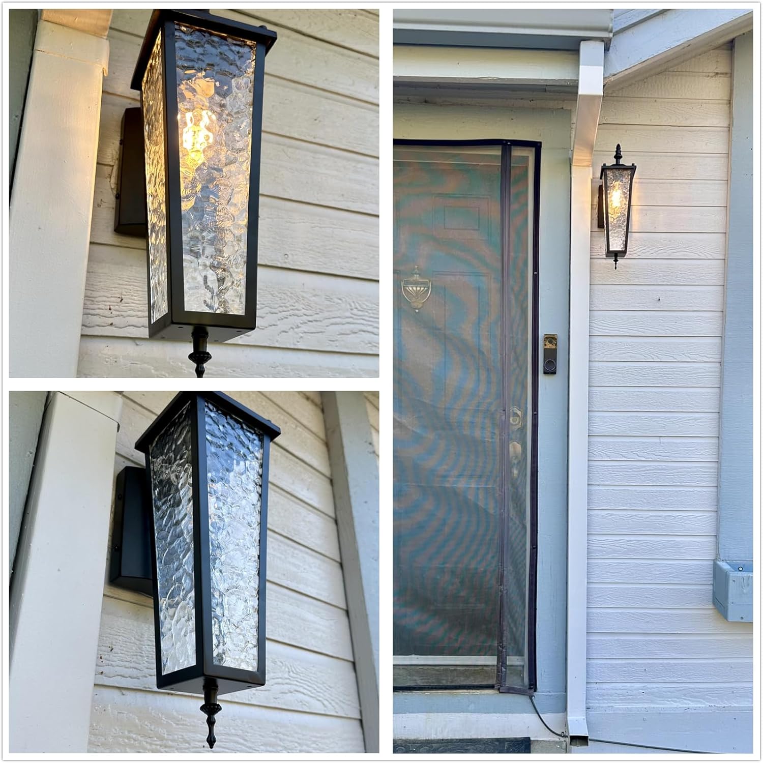 Outdoor Wall Light Fixtures, Black Waterproof Exterior Wall Lantern with E26 Socket & Glass Shade, 16.7in Porch Sconce Lighting for Garage, Patio, Front Door Entryway