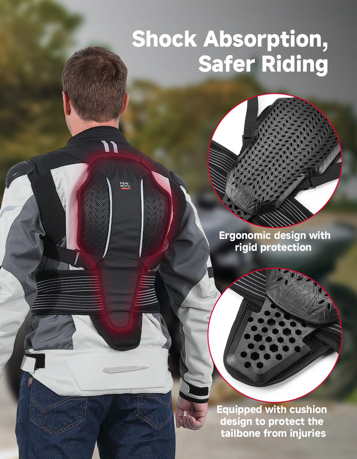 KEMIMOTO Paraschiena Moto CE, Protezioni Moto Rimovibili con Spina Dorsale, Protezione Schiena Motociclo Traspirante con Distanziale ESA per Unisex Adulto