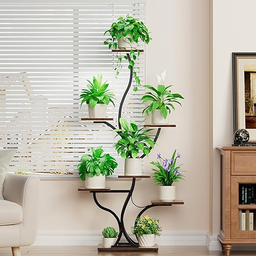 Miniatura 7 de Soporte para plantas de interior con luces de crecimiento, estante para plantas de 59 pulgadas de alto para interiores, soportes de esquina de 7
