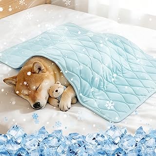 Kühlende Hundedecke, Q-MAX>0,4 Kühlende Decke für Hunde, Waschbare, leichte Steppdecke für Haustiere, Selbstkühlende Steppdecke für Katzen in verschiedenen Größen, 75 × 100 cm, L, Blau