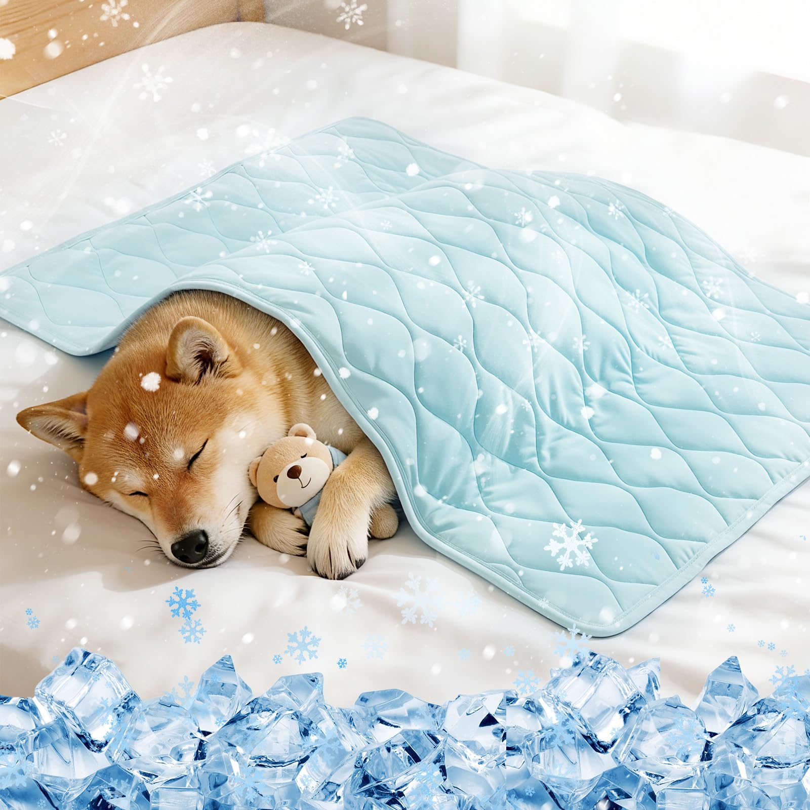 Q-MAX Dog Cooling Blanket > 0.4, Washable Lightweight Pet Blanket, Multi-Size Self-Cooling for Cats, Summer Bed for Hot People, 75×100cm, L, Blue