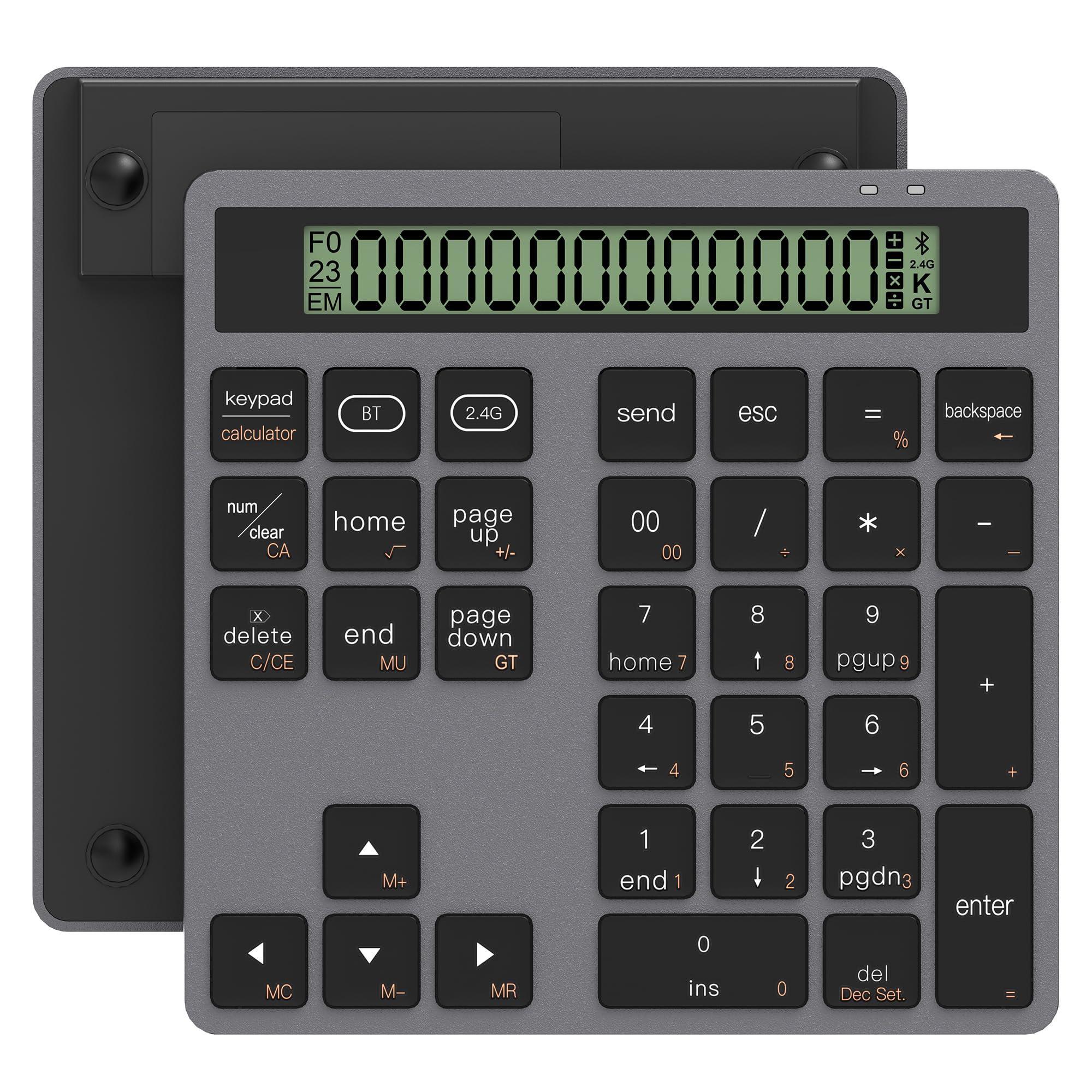 Teclado Numérico Inalámbrico con Calculadora - Teclado Numérico Bluetooth y 2,4 GHz Ergonómico con 34 Teclas, Extensiones Teclado para Data Entry de Contabilidad Financiera para Windows, iOS, Android