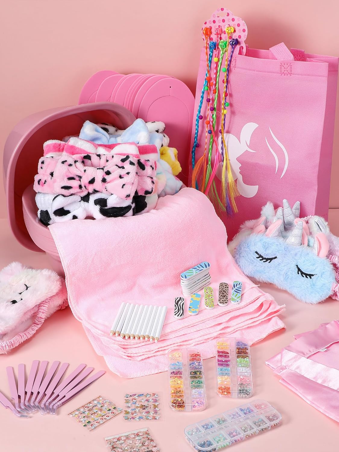 Suhine 10 Set Spa Party Supplies for Girls, Kids Satin Robes Nail Salon Kit Spa Kit Accessories for Birthday Party Favors