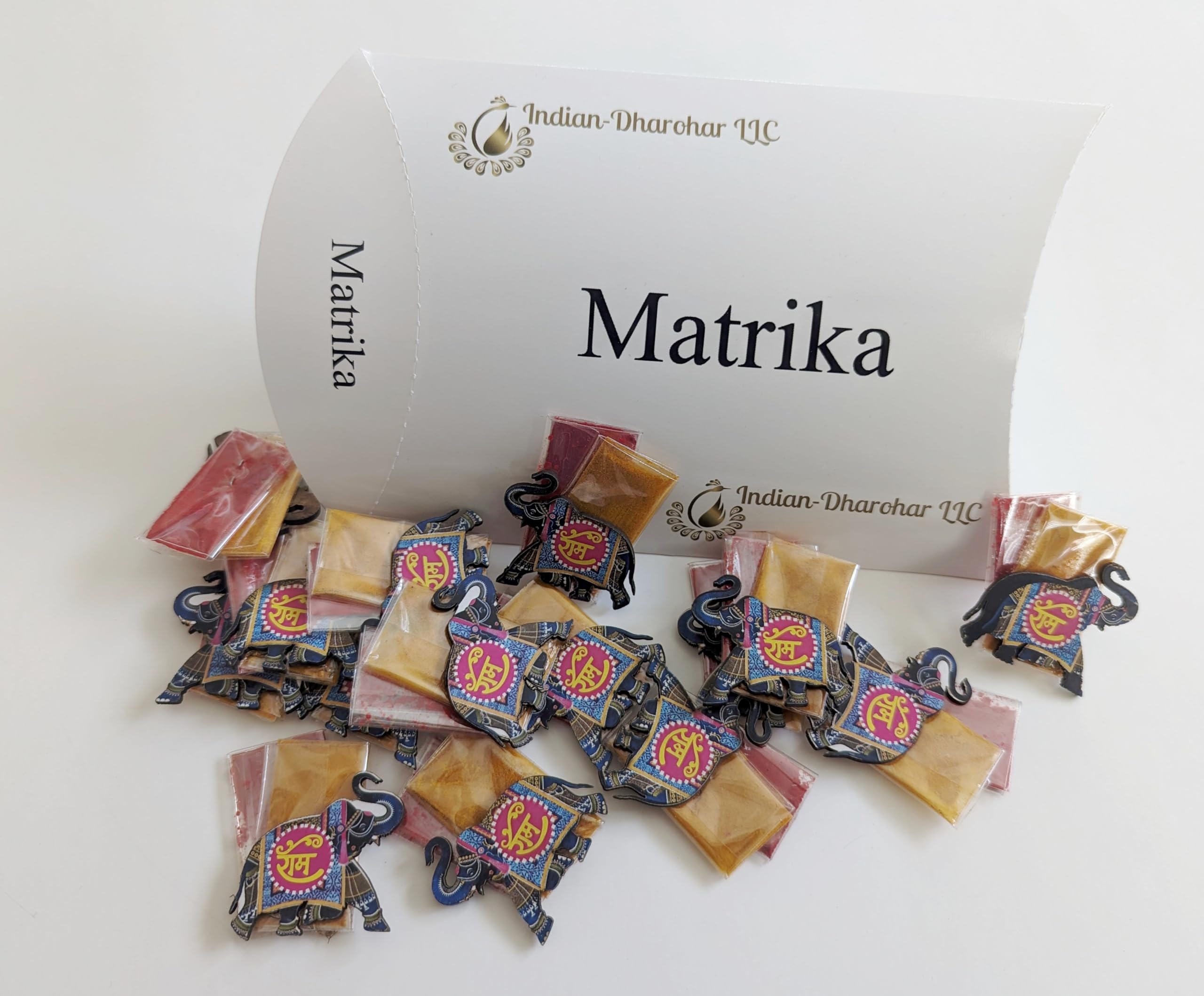 Set 20 Pacchetti Haldi Kumkum Con Elefante In MDF - Matrika - Tamboolam Per Pooja E Regalo Ritorno
