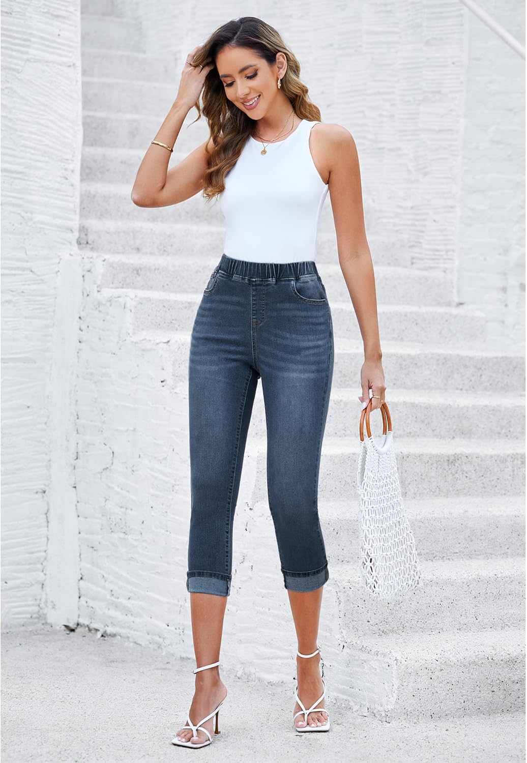 GRAPENT Pull On Jeans for Women High Waisted Skinny Capri Pants Trendy Stretch Denim Cropped Jeans Crop Jeggings Capris - Image 5