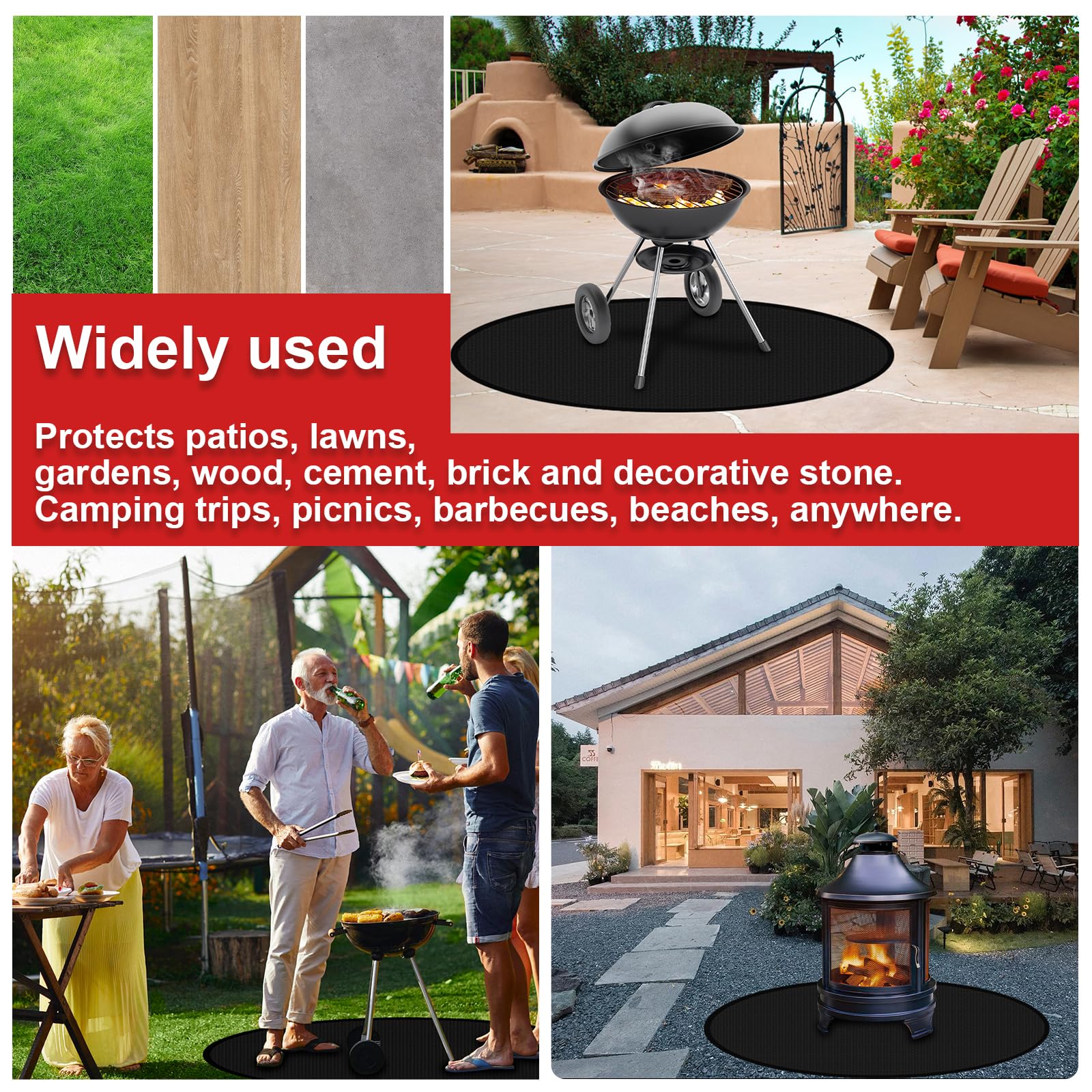 Fire Pit Mat, Alfombrilla Ignífuga Redonda para Fogatas 36in, 3 Capas Tapete para Fogata, Resistente al Calor, Protectora Estera para Barbacoa Exterior, Piso, Terraza Patio, Césped y Camping