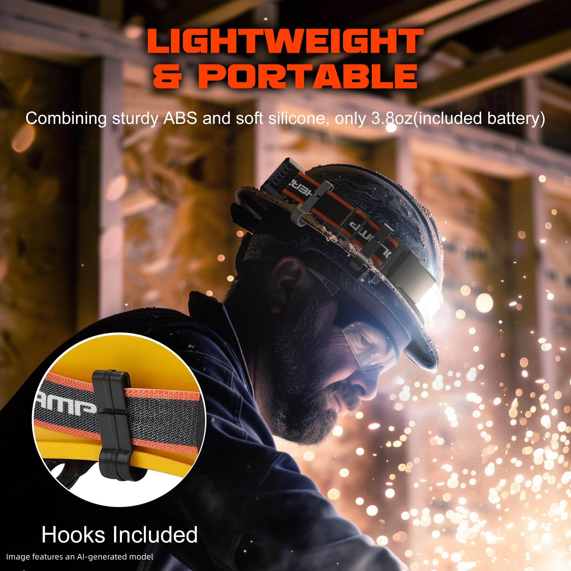 Hopedone Linterna frontal recargable, 4 paquetes de 230°, gran angular, 1000 lúmenes, linterna frontal con luz trasera roja, 3 modos de luz, lámpara LED ligera para la cabeza, ajustable, impermeable,