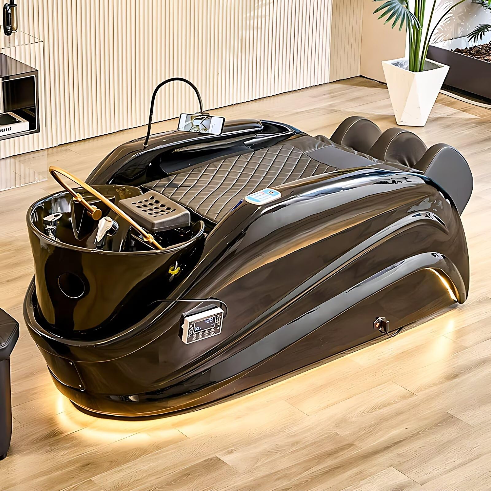 Łóżeczko do masażu, łóżko szamponowe z modnym wzorem stereo i sprzętem do spa i łóżeczkiem do szamponu spa z pełnym masażem ciała, obiegiem wody i fumigacją.