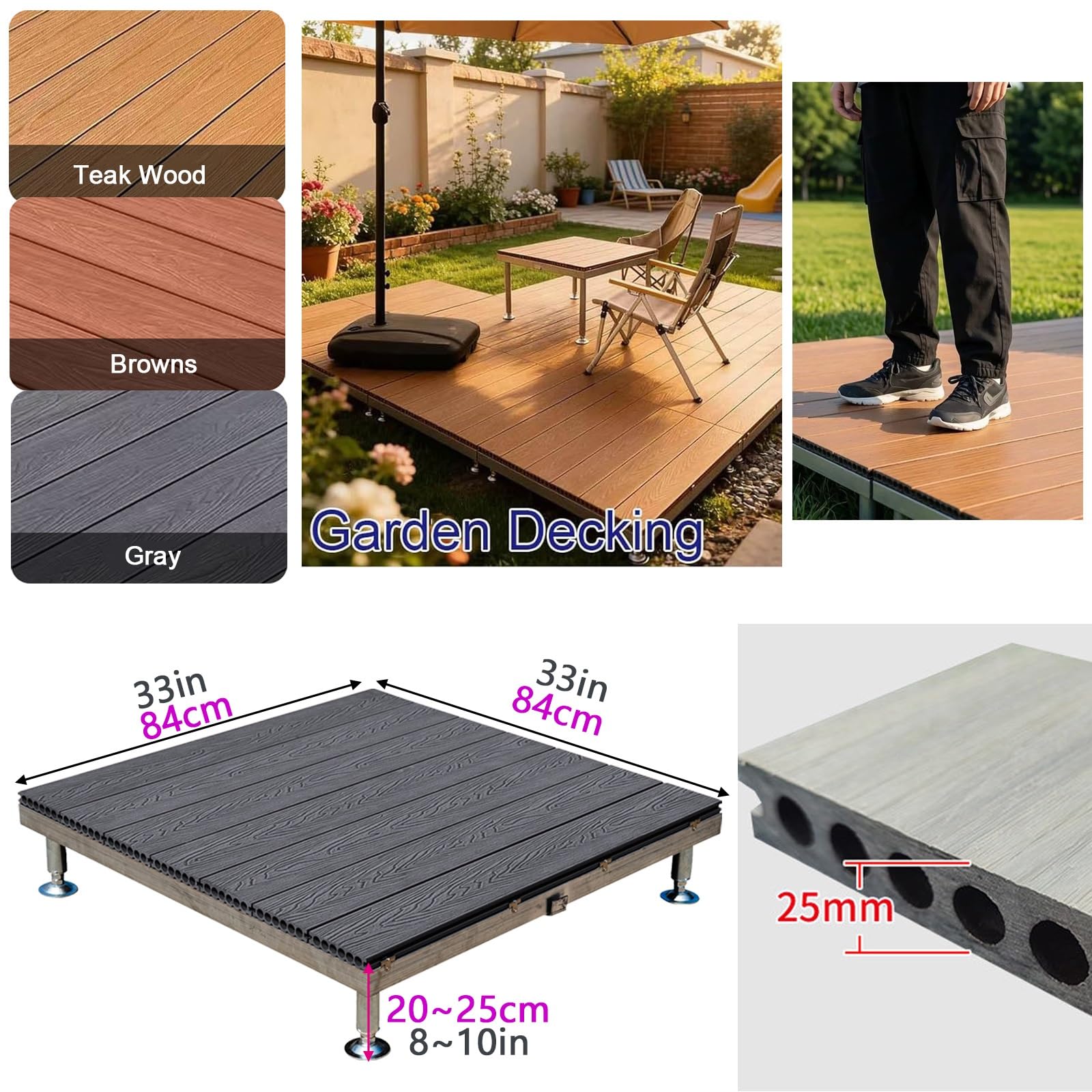 Suelo De Patio con Plataforma De Cubierta Flotante: Tableros De Cubierta Modulares Entrelazados, con Pies De Altura Ajustable, For Patio, Jardín(Gray)