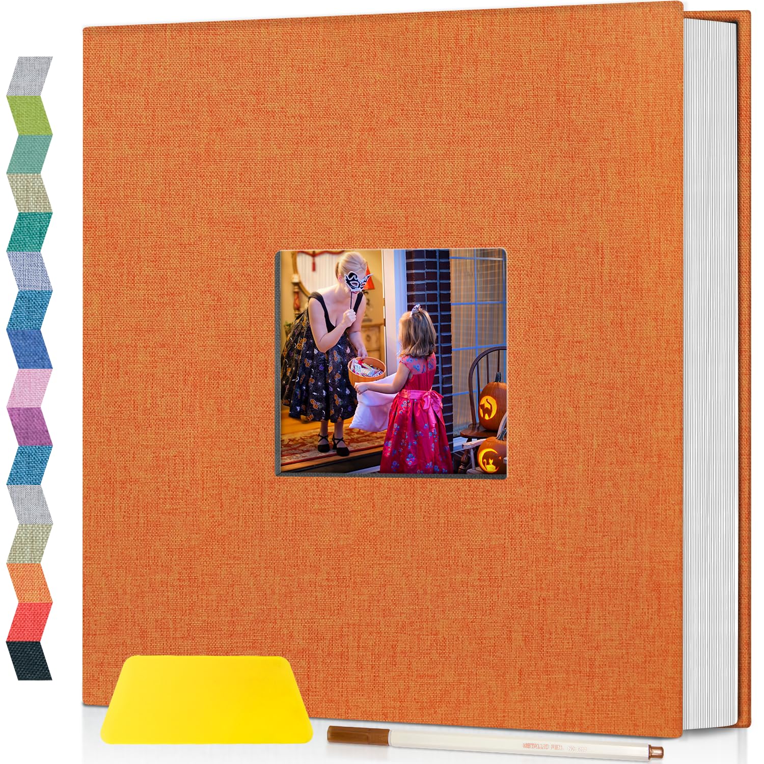 popotop Photo Album Self Adhesive with Picture Display Window,40 Pages DIY Scrapbooking Supplies Kit for 4x6 8x10 Picture,Linen Cover Memory Book for