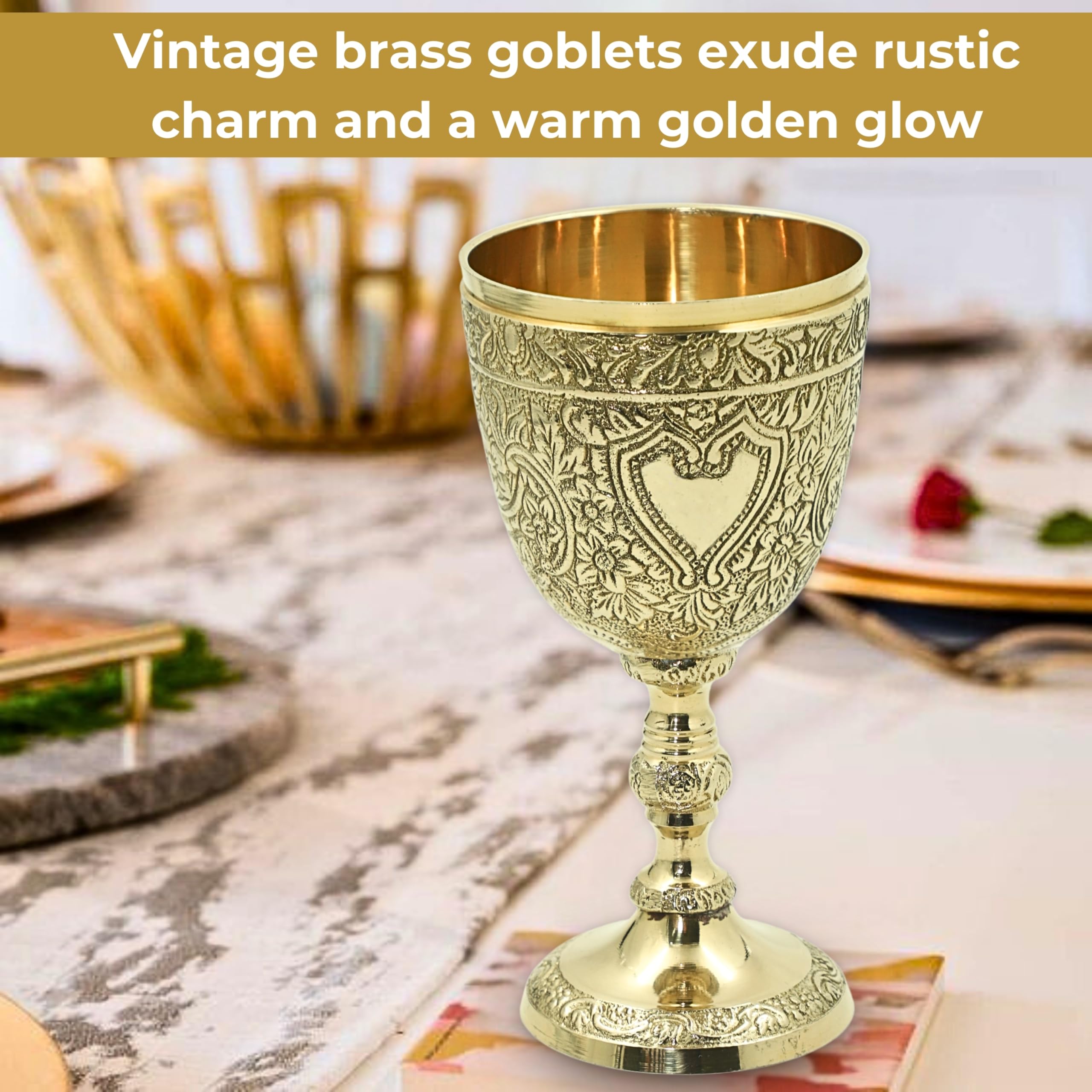ANTIQUANA Royal Wine Goblet Solid Brass Handmade Premium Wine Cup Medieval Decor Gothic Chalice Ancient Elegant Wine Goblet (Pack of - 1)
