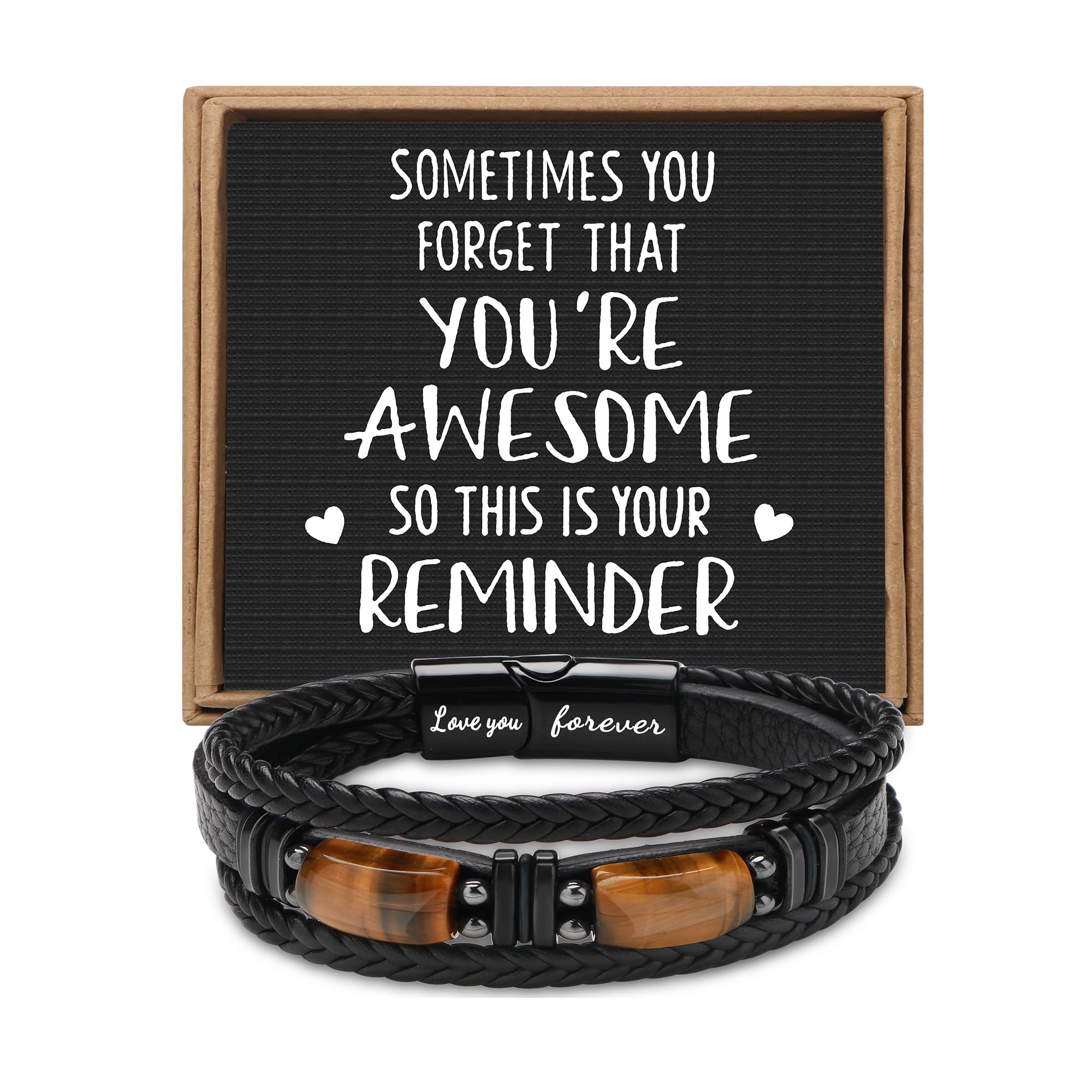 ๐๐ถ๐ณ๐๐ ๐ณ๐ผ๐ฟ ๐ ๐ฒ๐ป ๐๐ฒ๐ฎ๐๐ต๐ฒ๐ฟ ๐๐ฟ๐ฎ๐ฐ๐ฒ๐น๐ฒ๐ With Tigers Eye, Father's Day Christmas Anniversary Birthday Gifts for Son Husband Grandson Boyfriend Brother Dad Love You Forever Bracelets for Men