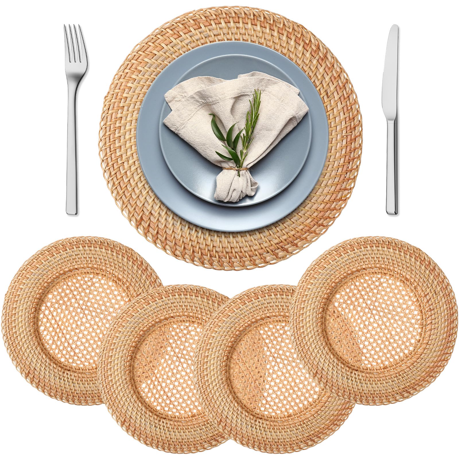 Photo 1 of Lumina Garden 4 Pack Rattan Charger Plates 13 Inch Natural