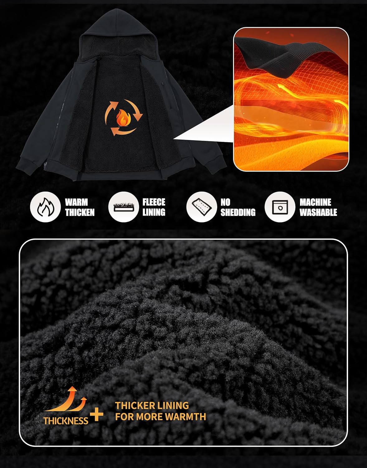 Pioneer Camp Men's Sherpa Lined Hoodie Full Zip Up Heavyweight Hooded Jacket Sweatshirt Fleece Fall Winter Coat with Pocket - Image 5