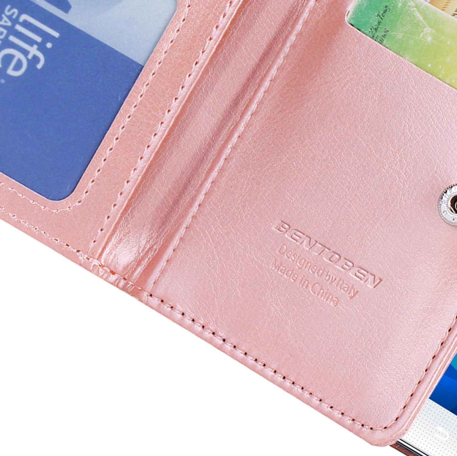 BENTOBEN Case Compatible with Samsung Galaxy S5, Glitter Sparkle Bling Faux Leather Flip Cover Credit Card Holder Cash Pocket Wristlet Protective Wallet Cases Cover for Samsung Galaxy S5, Rose Gold